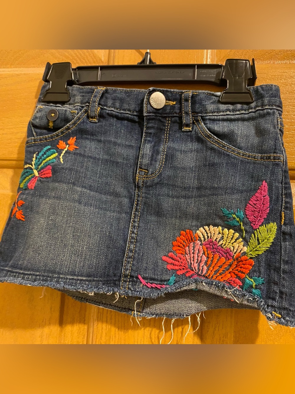 GAP Girls Denim Skirt with Bright Floral Embroidery